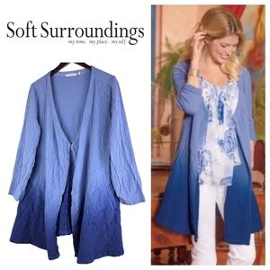 Soft Surroundings Sz Large Cardigan Kimono Duster Cover Up Ombre Blue Tie Dye